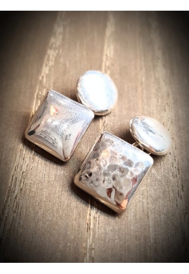 Cuff Links - Silver Hammered Square Button